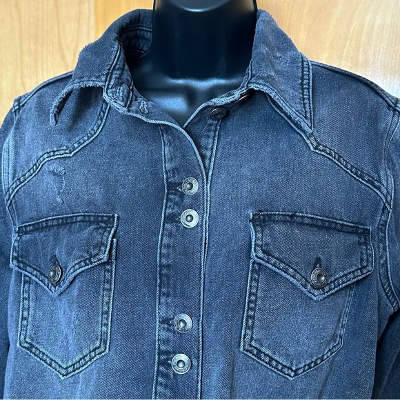 Free People Black Washed Cropped Denim Jacket - Picture 2 of 7